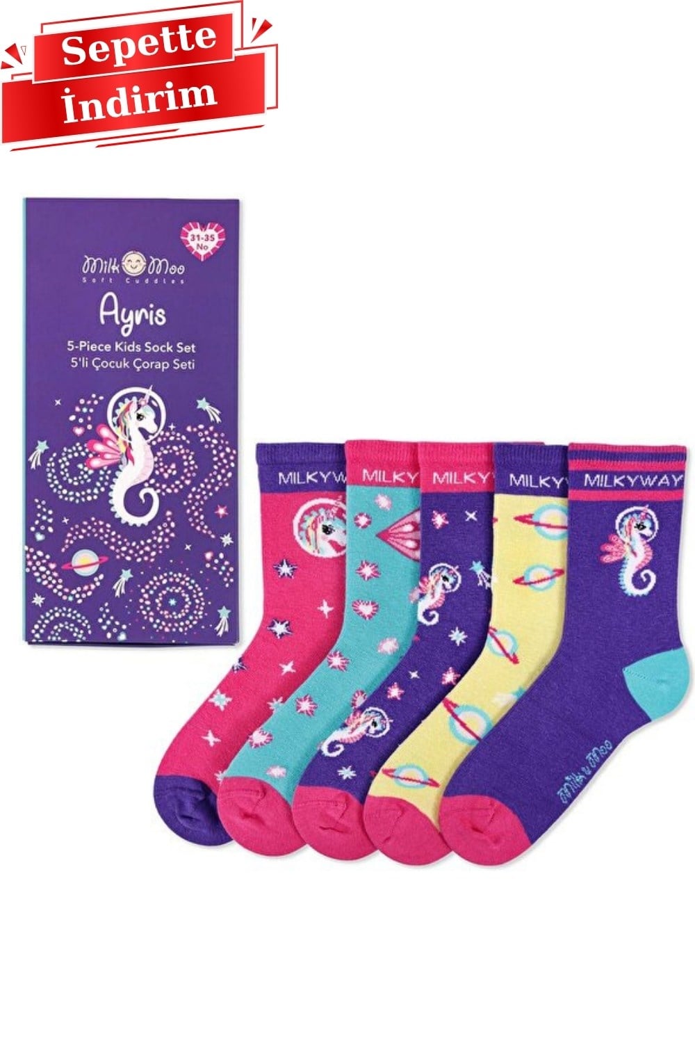İthal Ayris Unicorn 5li Paket Çocuk Çorapları