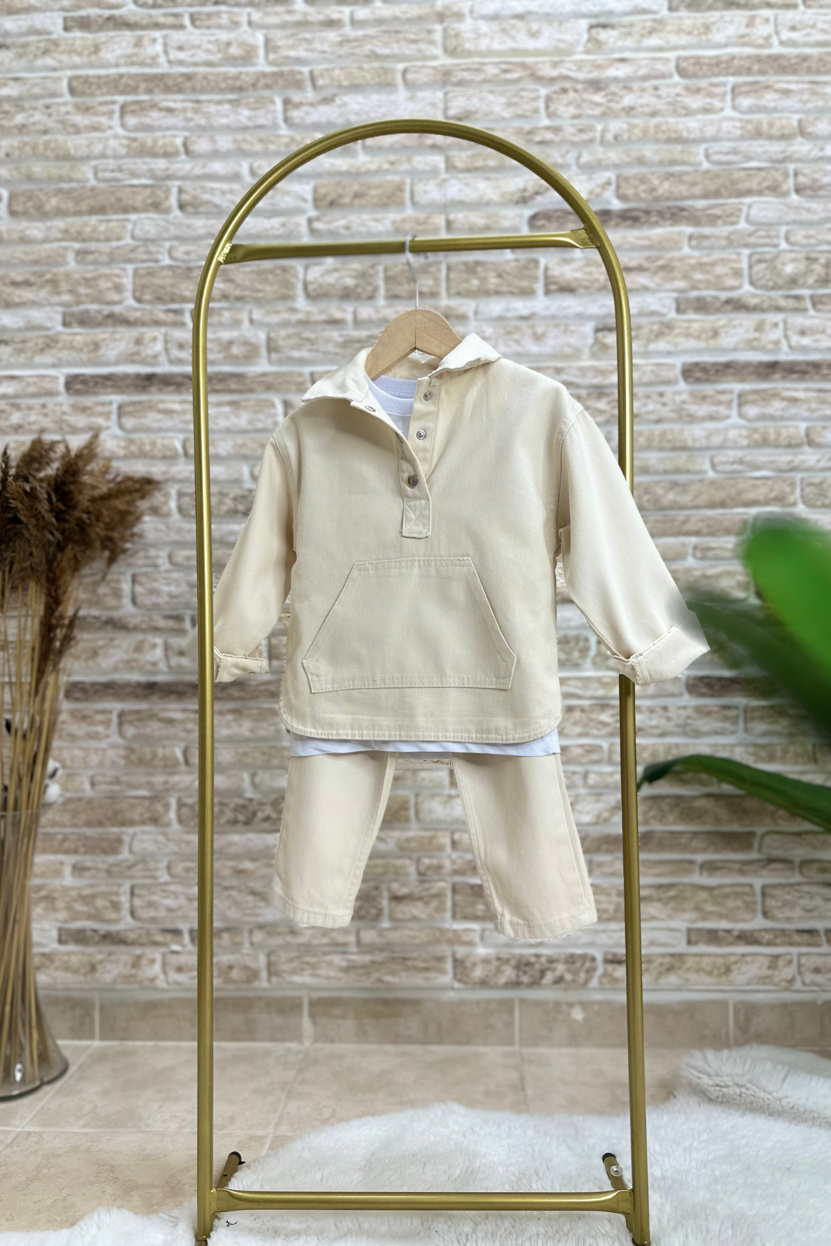 Kanguru Cepli Denim Krem Sweat