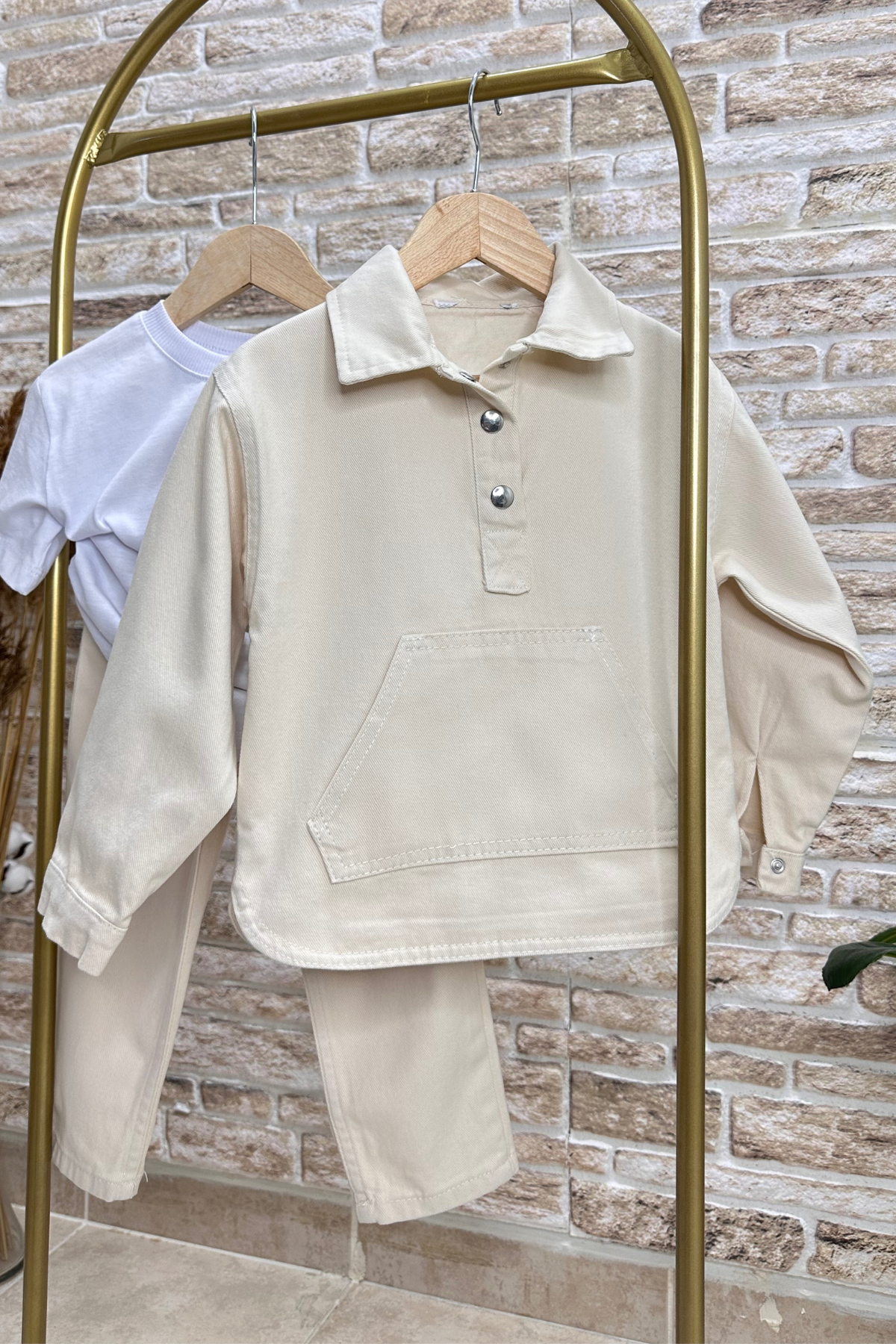 Kanguru Cepli Denim Krem Sweat