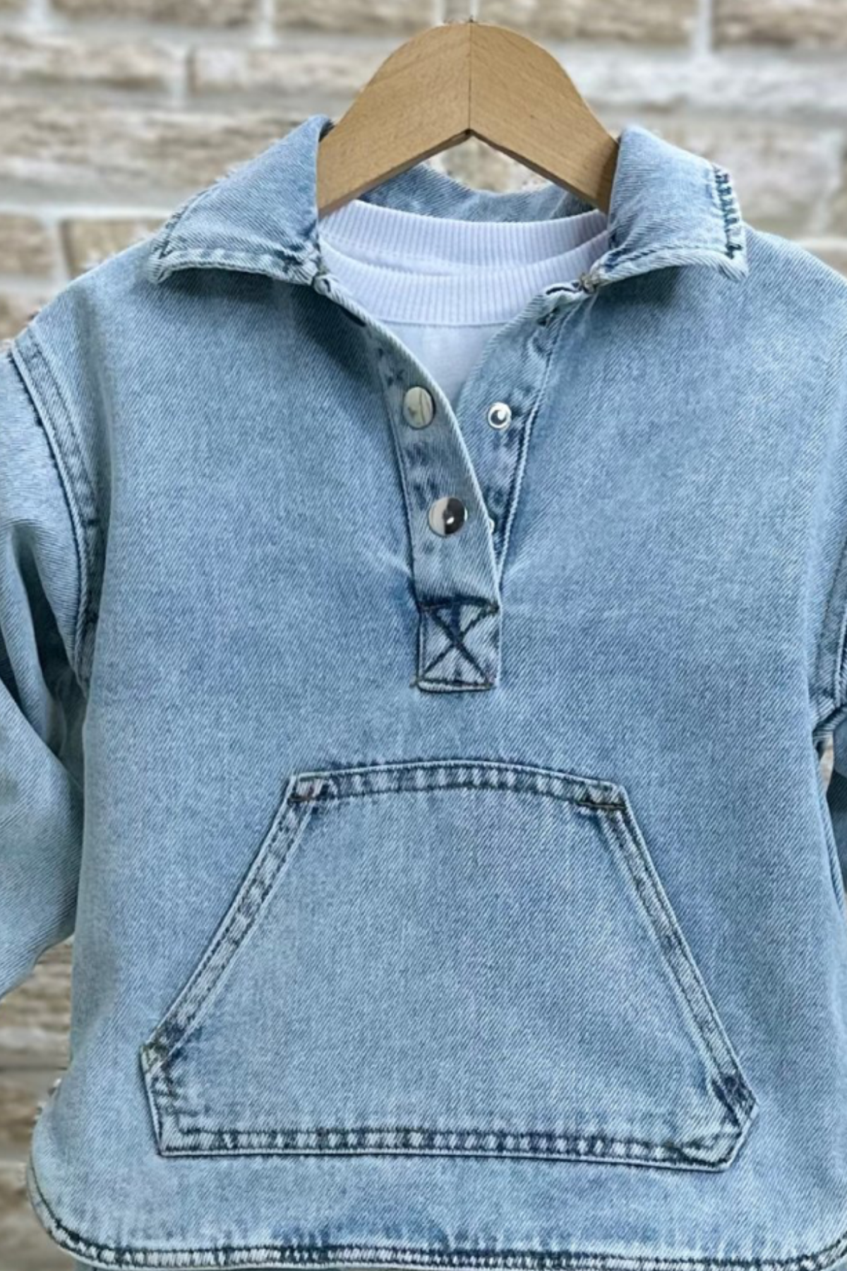 Unisex Kanguru Cepli Denim Sweat