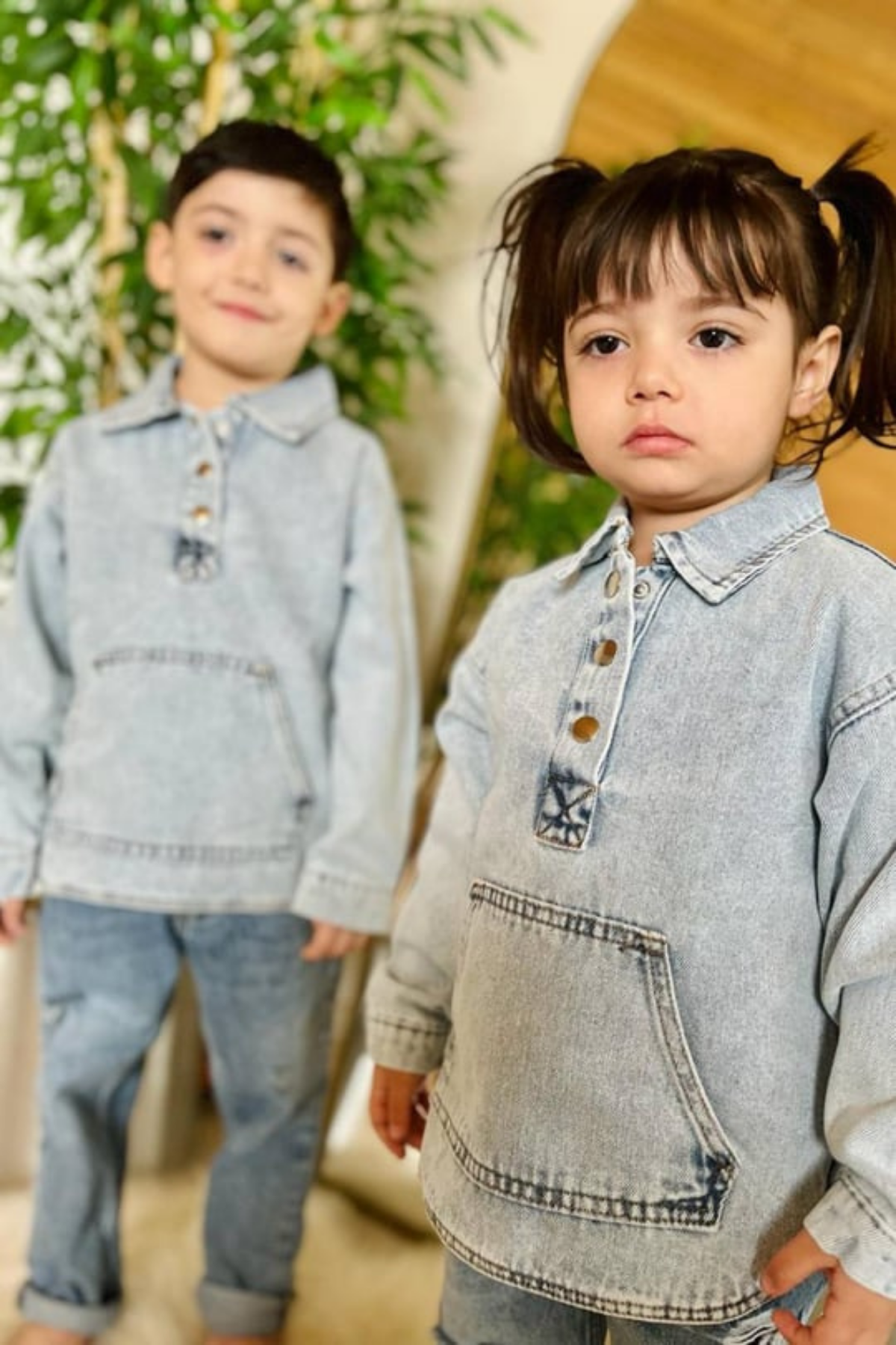Unisex Kanguru Cepli Denim Sweat