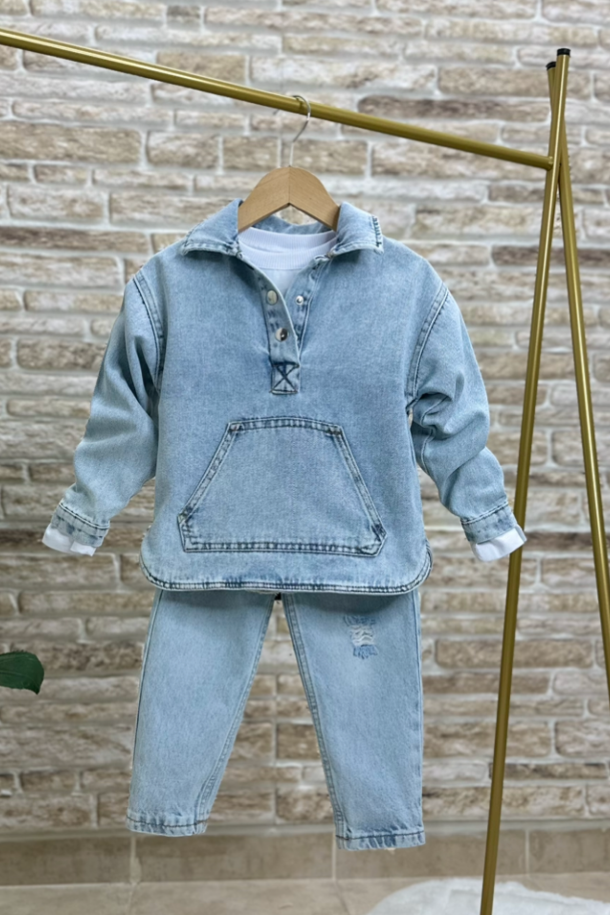 Unisex Kanguru Cepli Denim Sweat