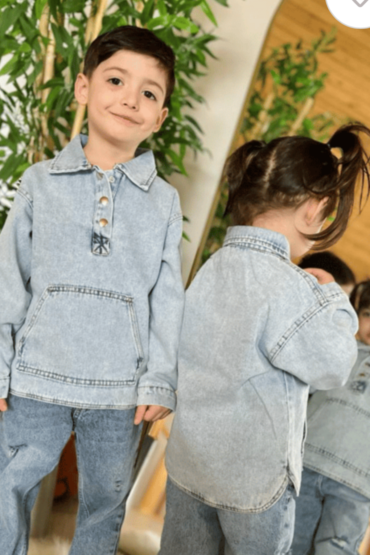 Unisex Kanguru Cepli Denim Sweat
