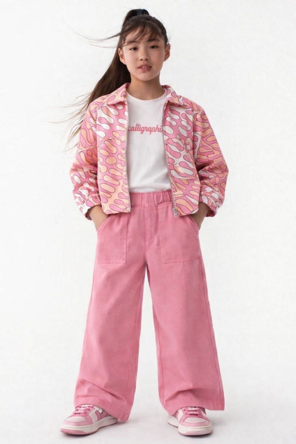 Kız 3lü Tshirt Dahil Dokuma Denim Pembe Takım