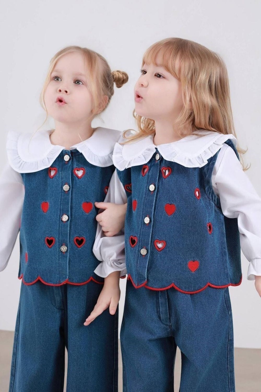 Kız Çocuk 3.lü Denim Kalpli Takım