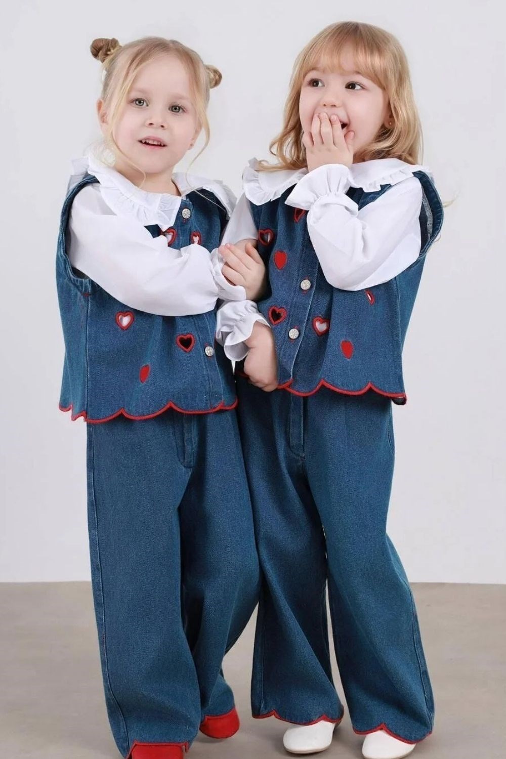 Kız Çocuk 3.lü Denim Kalpli Takım