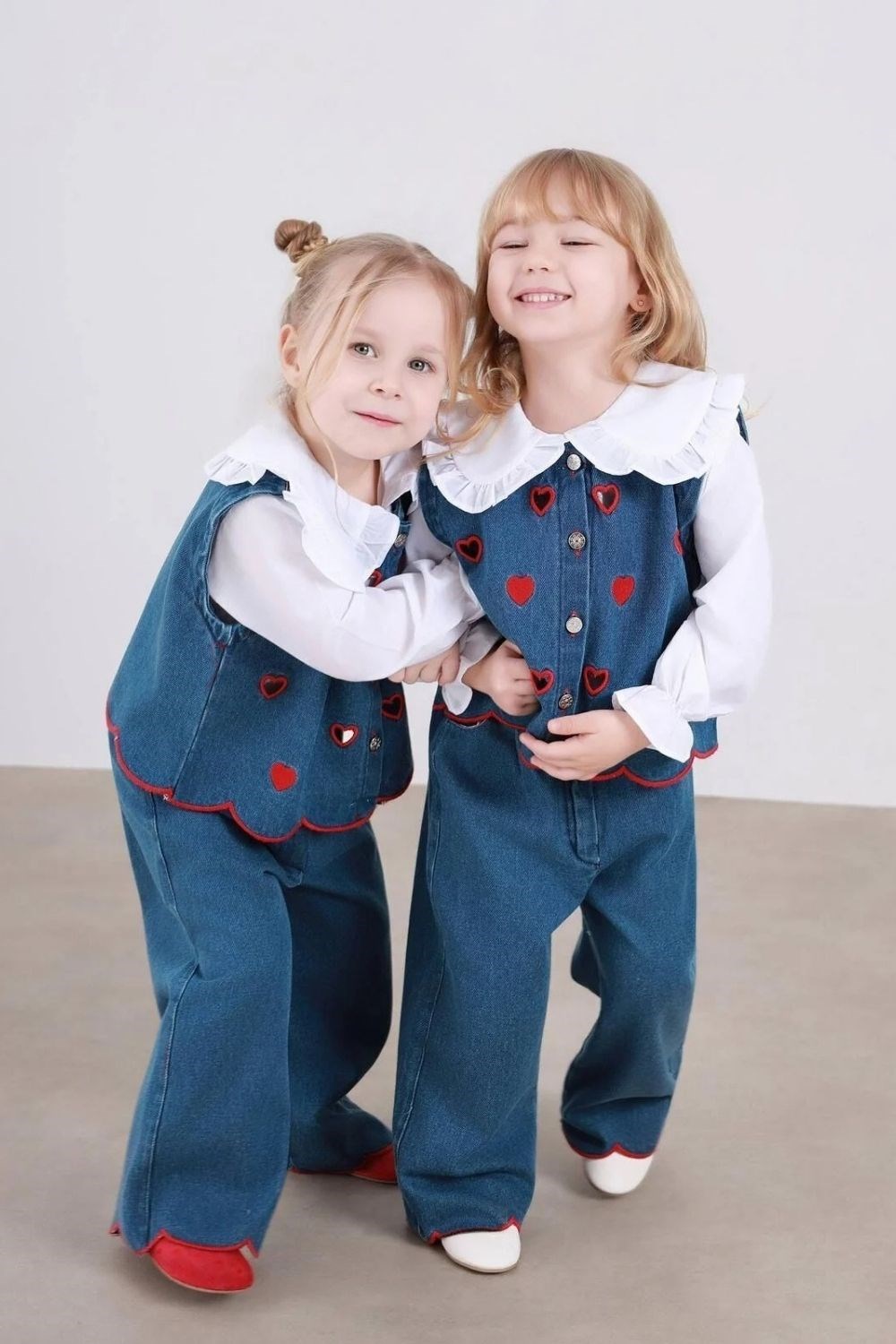 Kız Çocuk 3.lü Denim Kalpli Takım