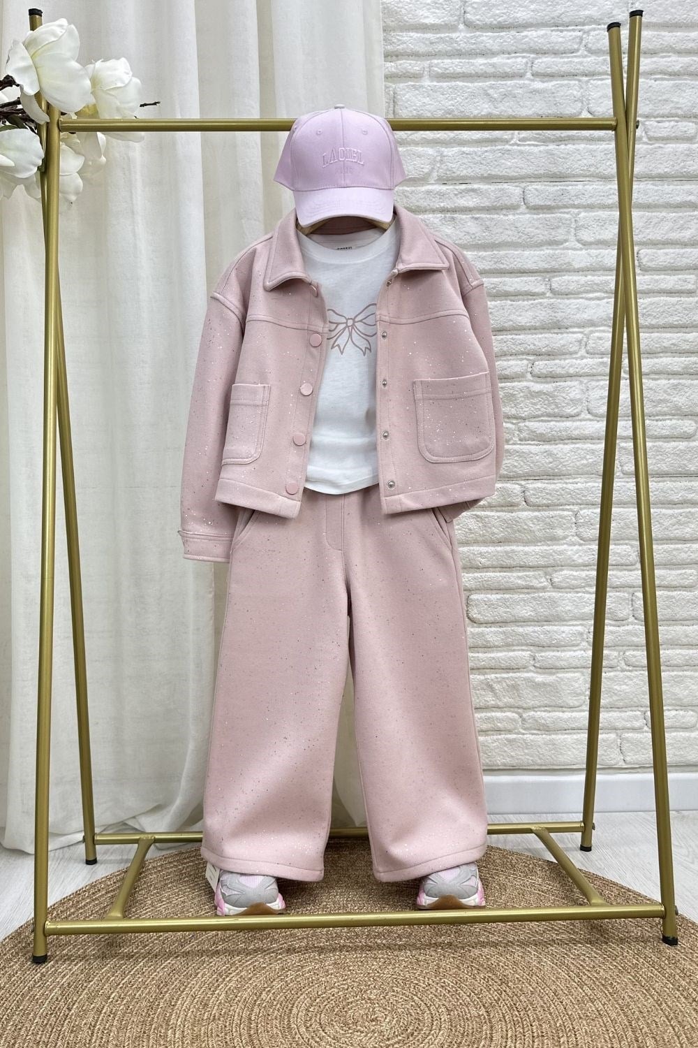 Kız Çocuk 3.lü Tshirt Dahl Simli Pembe Takım