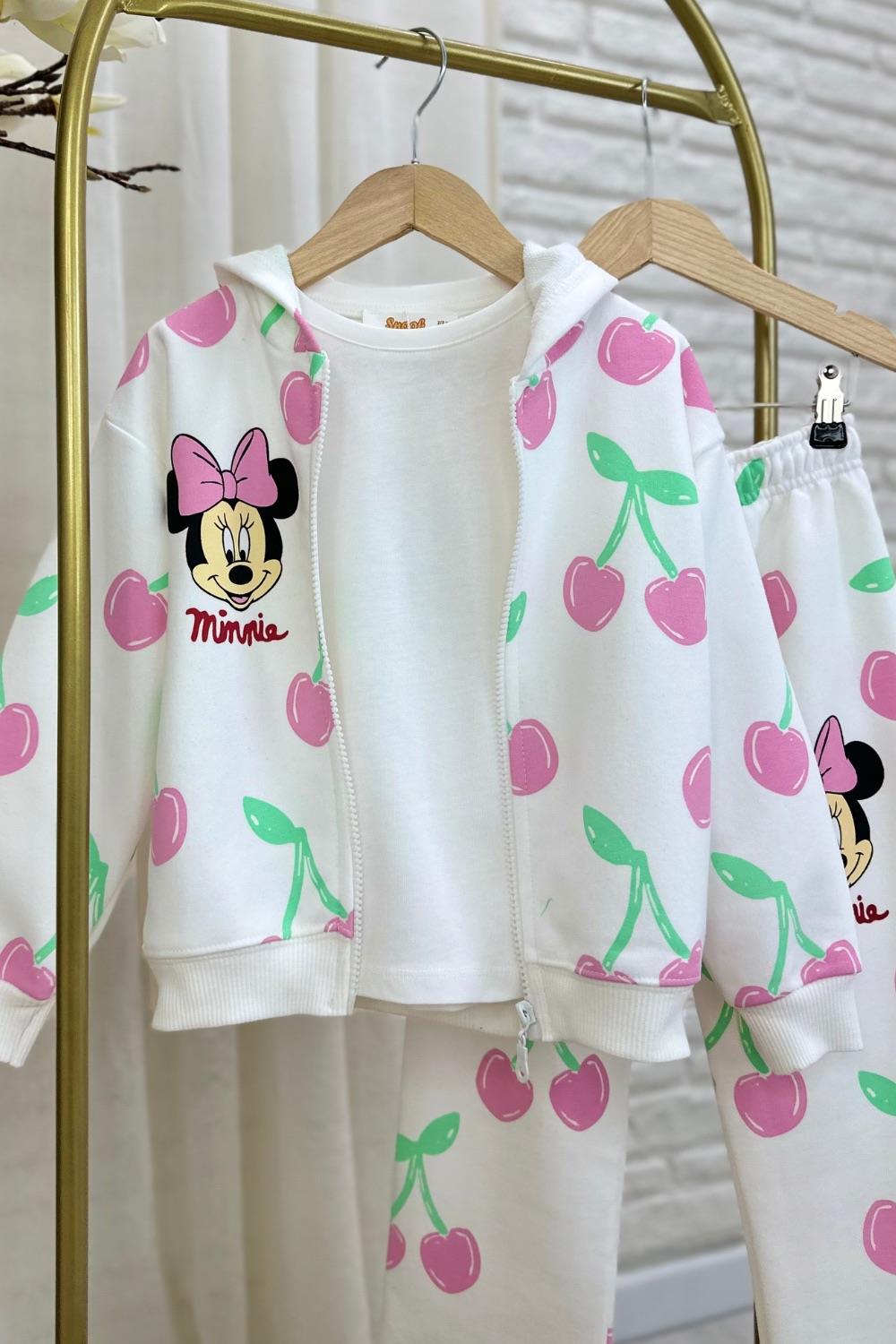 Kız Çocuk 3 İplik Fermuarlı Minnie Takım