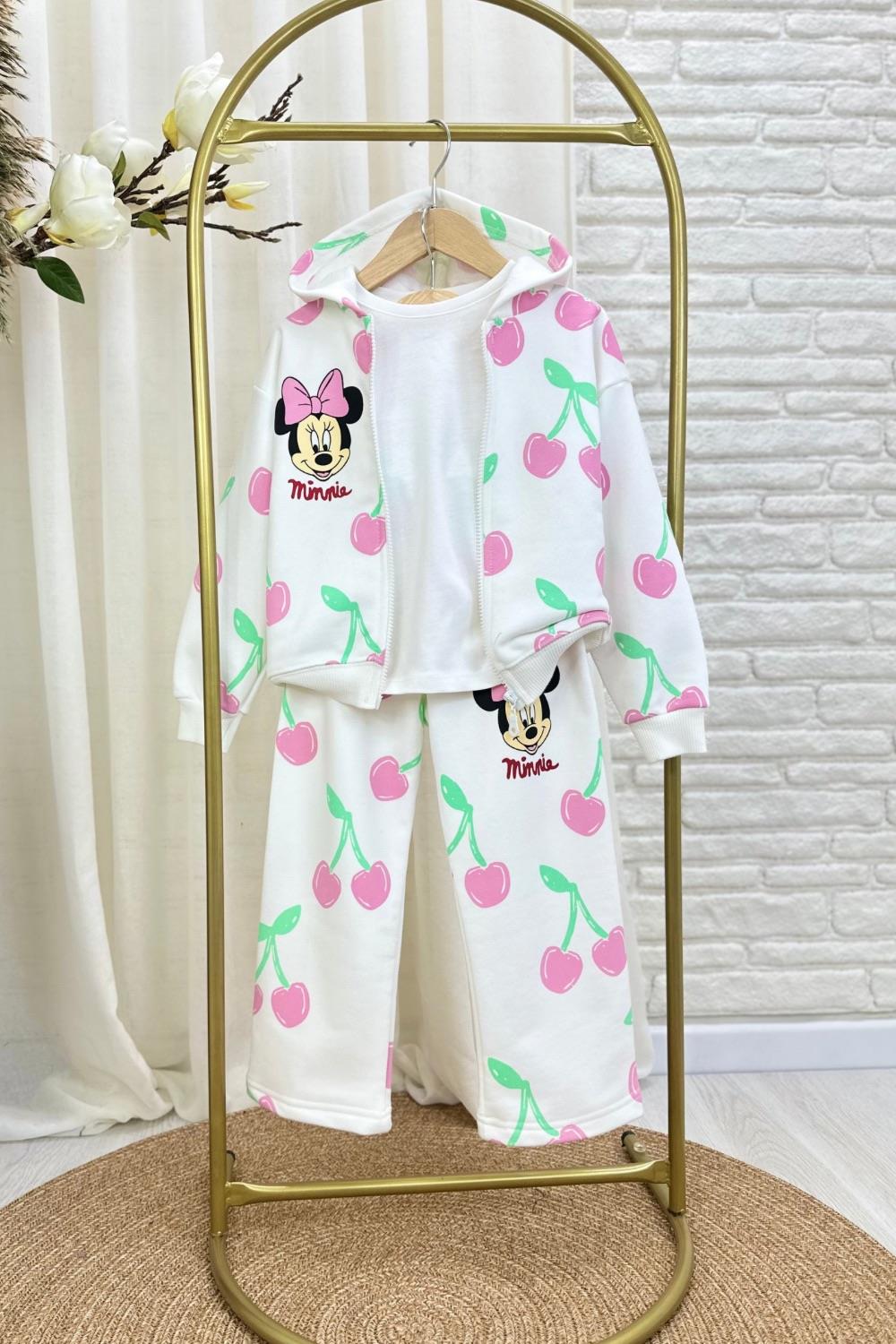 Kız Çocuk 3 İplik Fermuarlı Minnie Takım