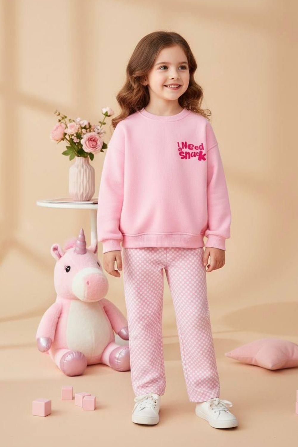 Kız Çocuk 3 İplik İ Need Dokuma Pantolon Pembe Takım