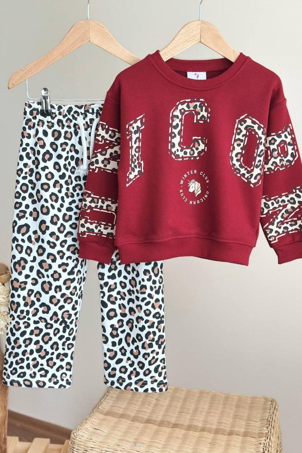 Kız Çocuk 3 İplik Leoparlı Winter Takım