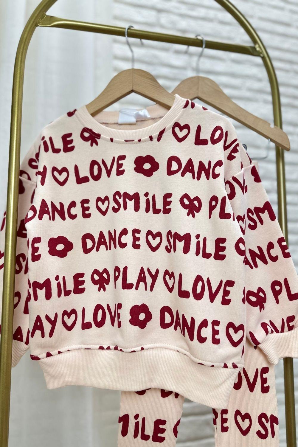 Kız Çocuk 3 iplik Love Smile Taytlı Takım