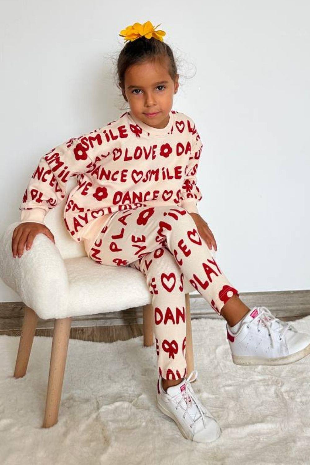 Kız Çocuk 3 iplik Love Smile Taytlı Takım