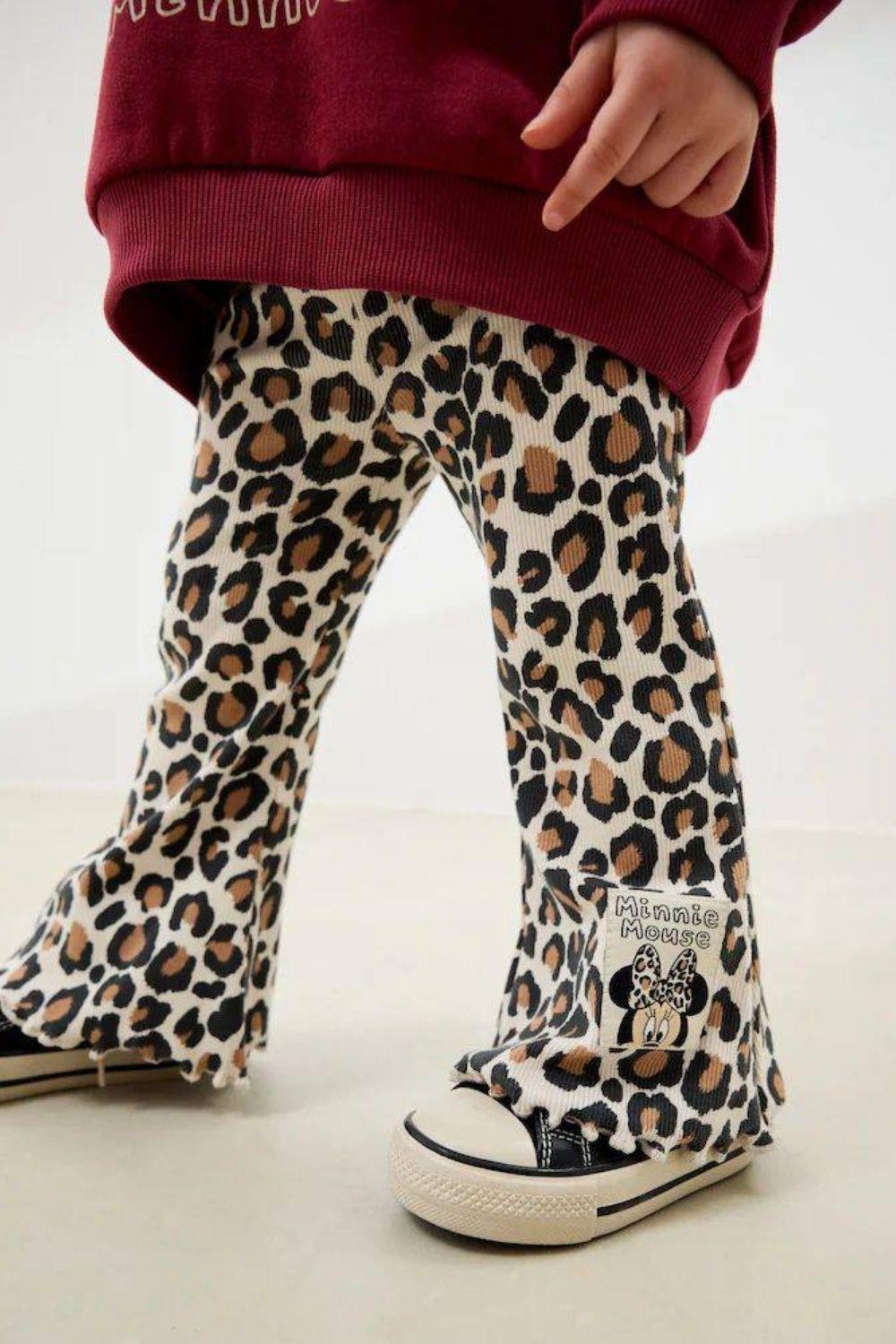 Kız Çocuk 3 İplik Minnie Leopar Taytlı Takım