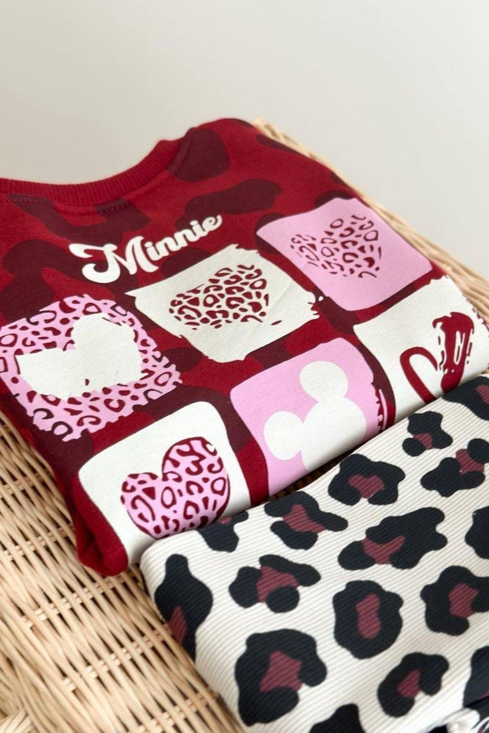 Kız Çocuk 3 İplik Minnie Taytlı Bordo Takım