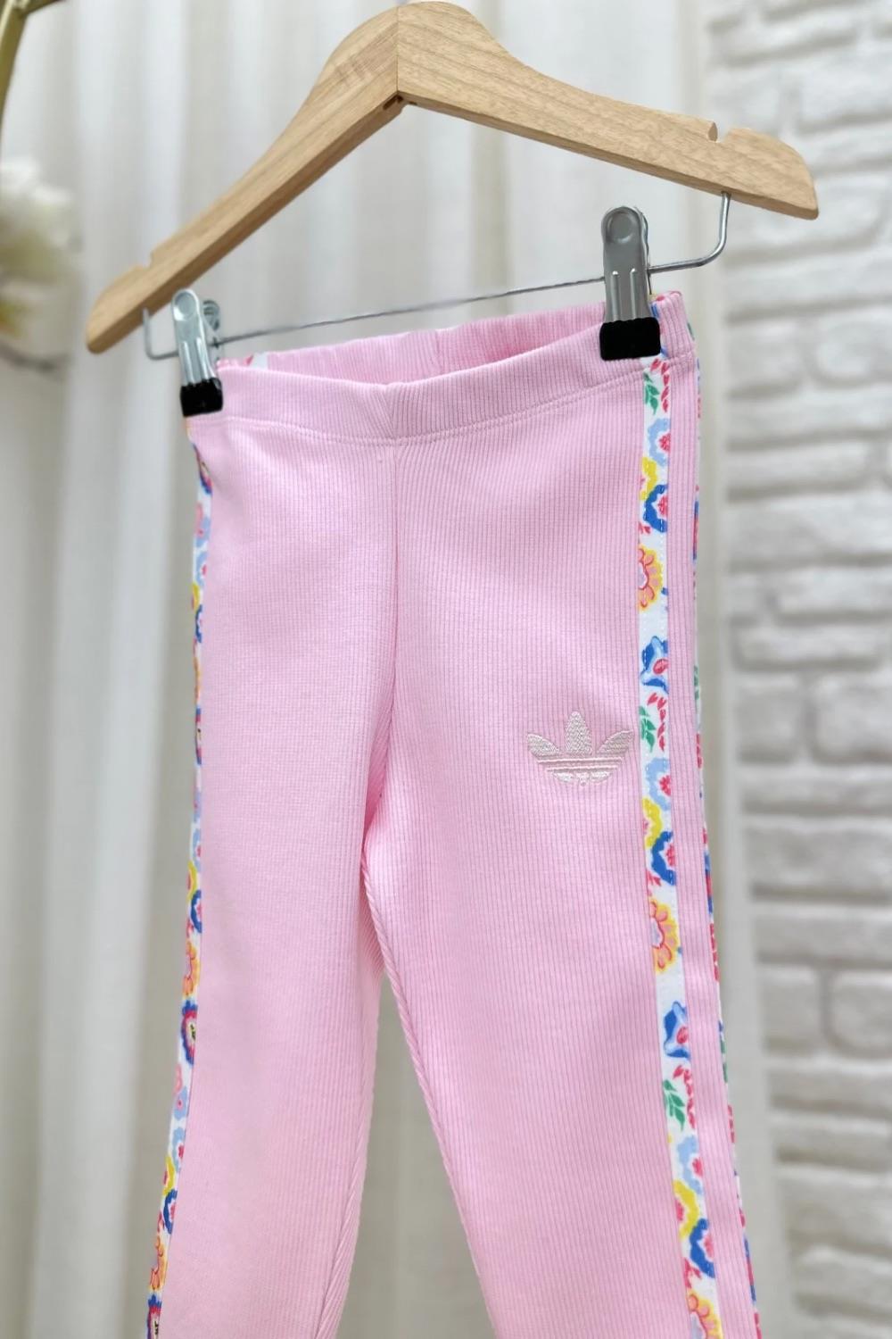 Kız Çocuk 3 İplik Pembe Adids Taytlı Takım