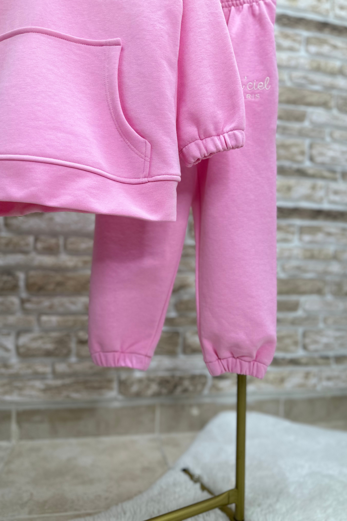 Kız Çocuk 3 İplik  Pembe Yarım Fermuarlı İkili Takım