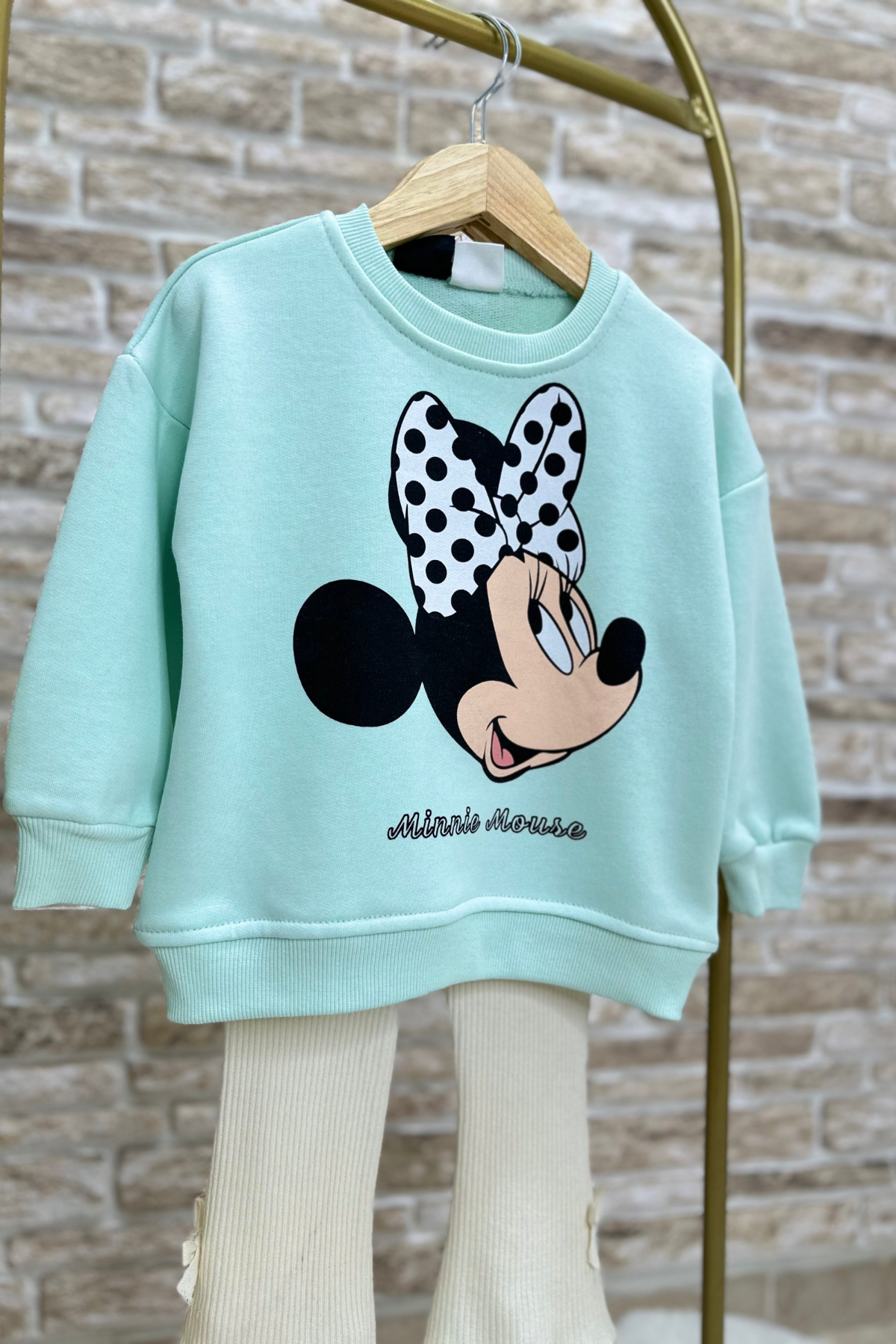 Kız Çocuk 3 İplik Turkuaz Minnie Tayt Takım