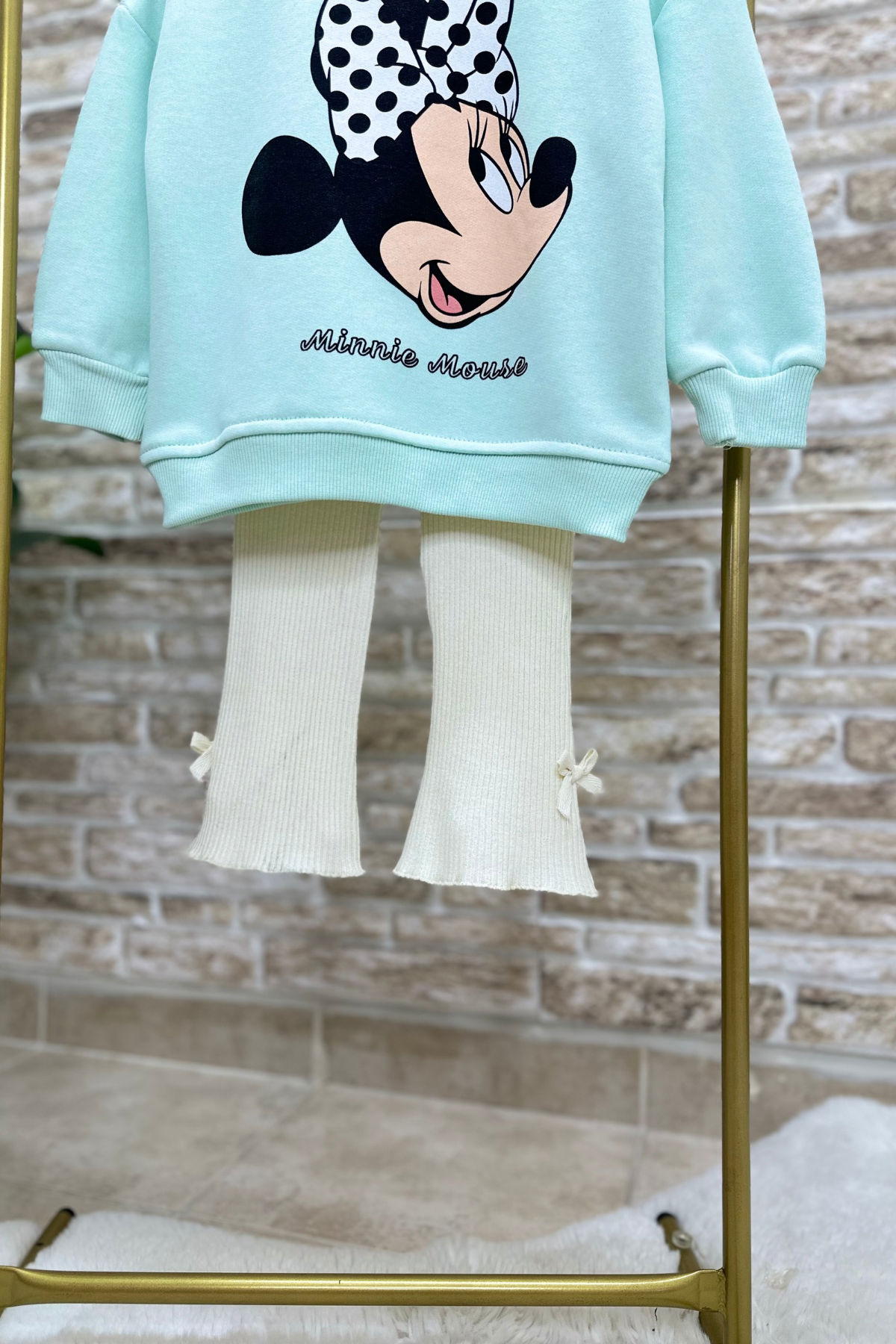 Kız Çocuk 3 İplik Turkuaz Minnie Tayt Takım