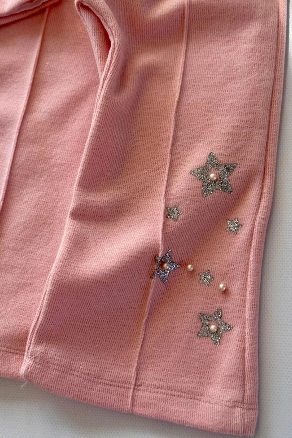 Kız Çocuk 3lü Yıldızlı Gömlek Pantolon Hırka  Pembe Triko Takım