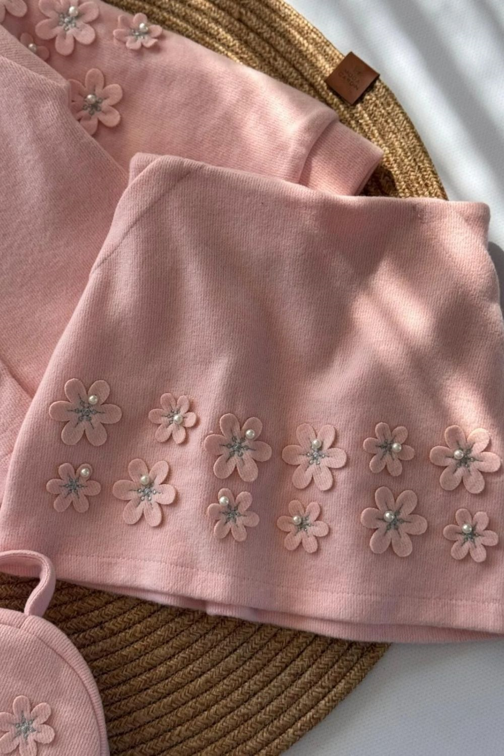 Kız Çocuk 4lü Çantalı Hırka Gömlek Etek Pembe Triko Takım