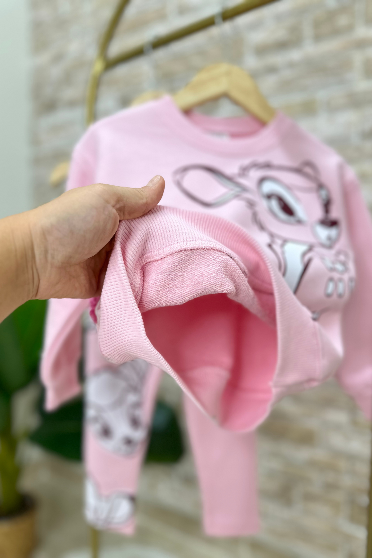 Kız Çocuk Bambi Baskı 3 iplik Taytlı Takım