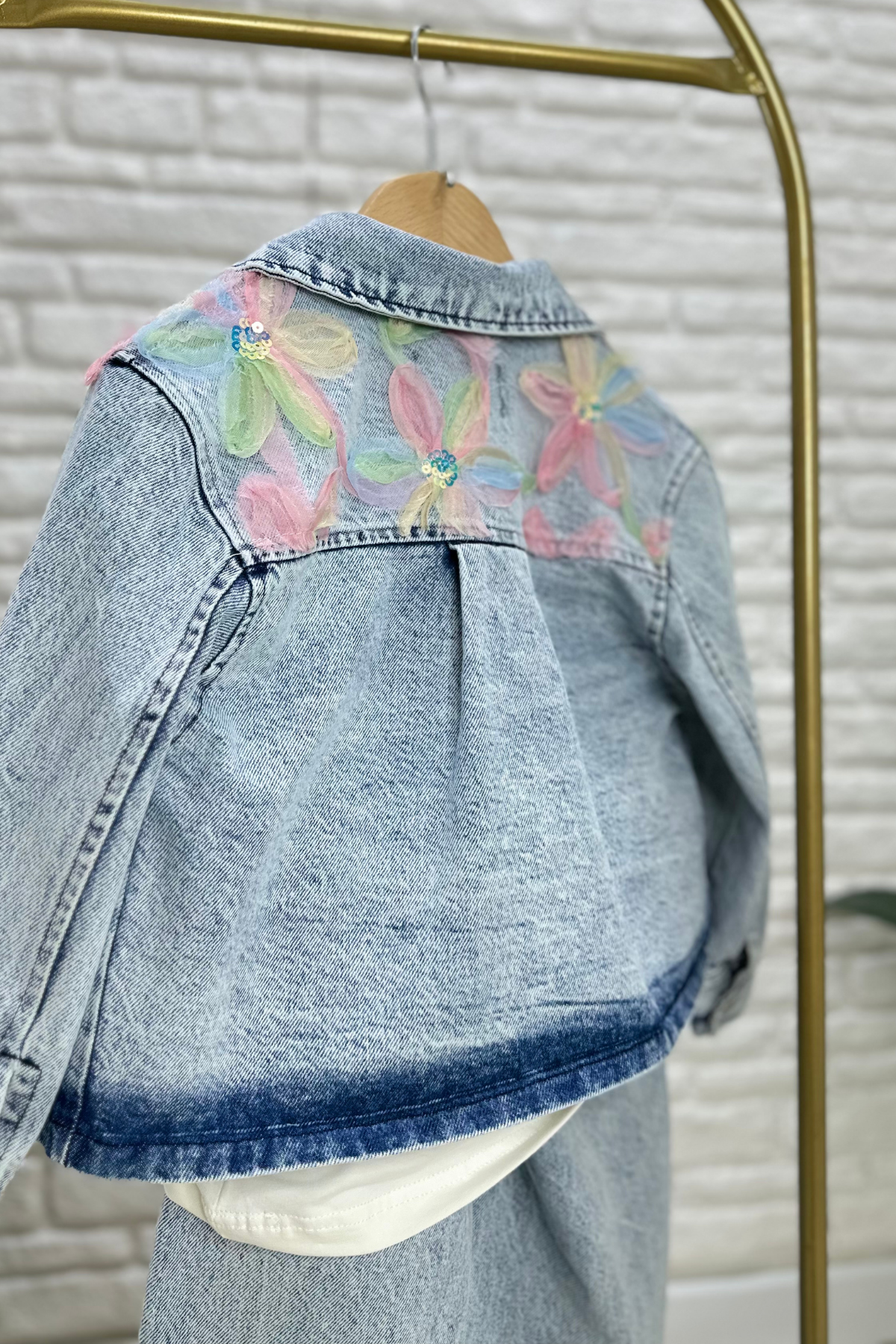 Kız Çocuk  Denim Çiçekli Takım