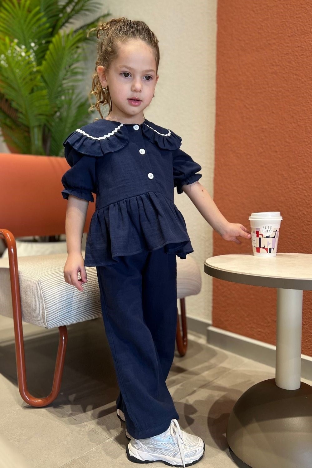 Kız Çocuk Düğmeli Laci İkili Takım