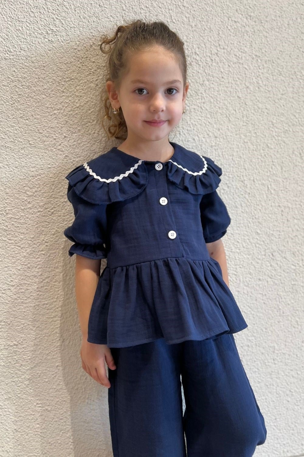 Kız Çocuk Düğmeli Laci İkili Takım