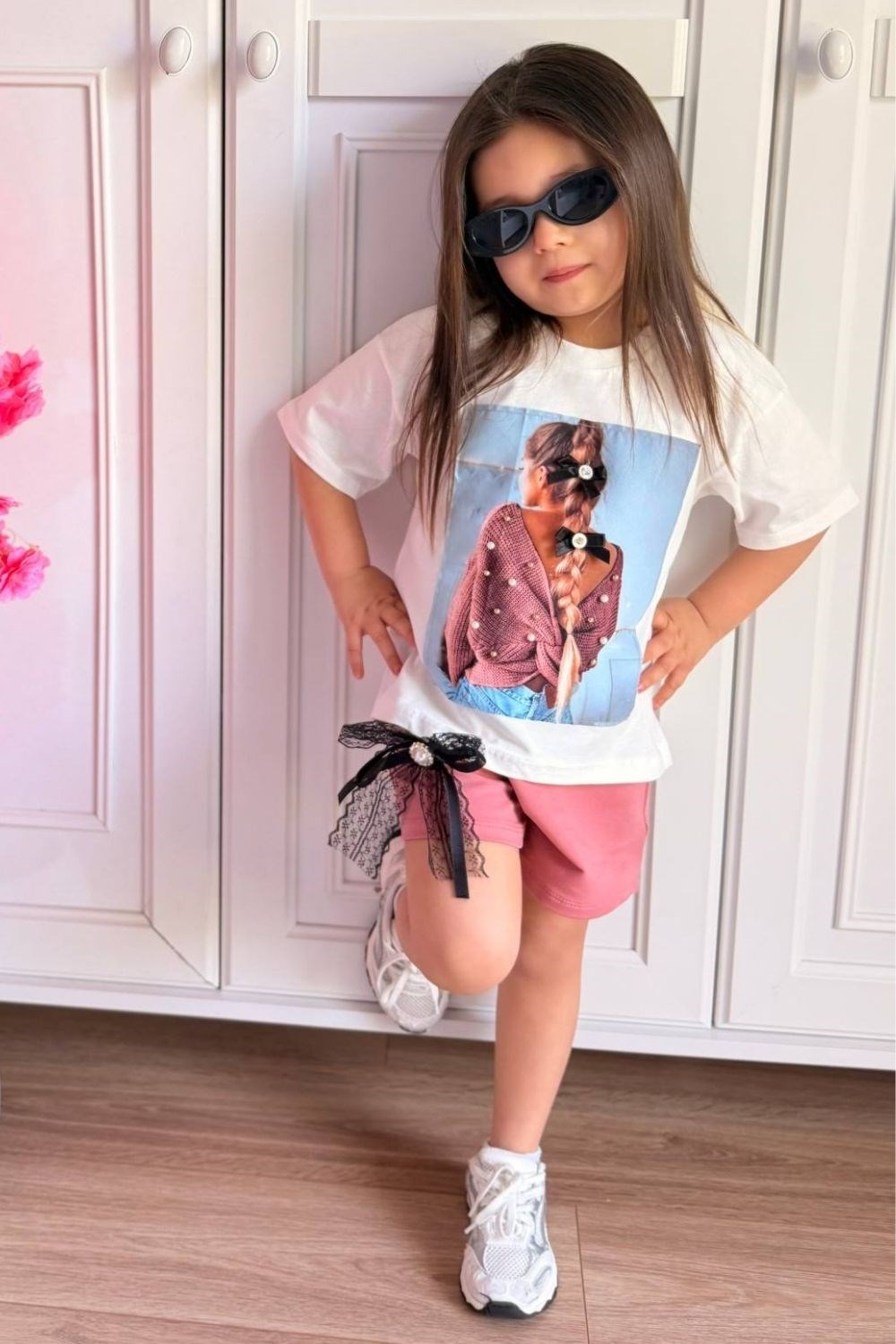 Kız Çocuk Fiyonklu Şortlu Takım