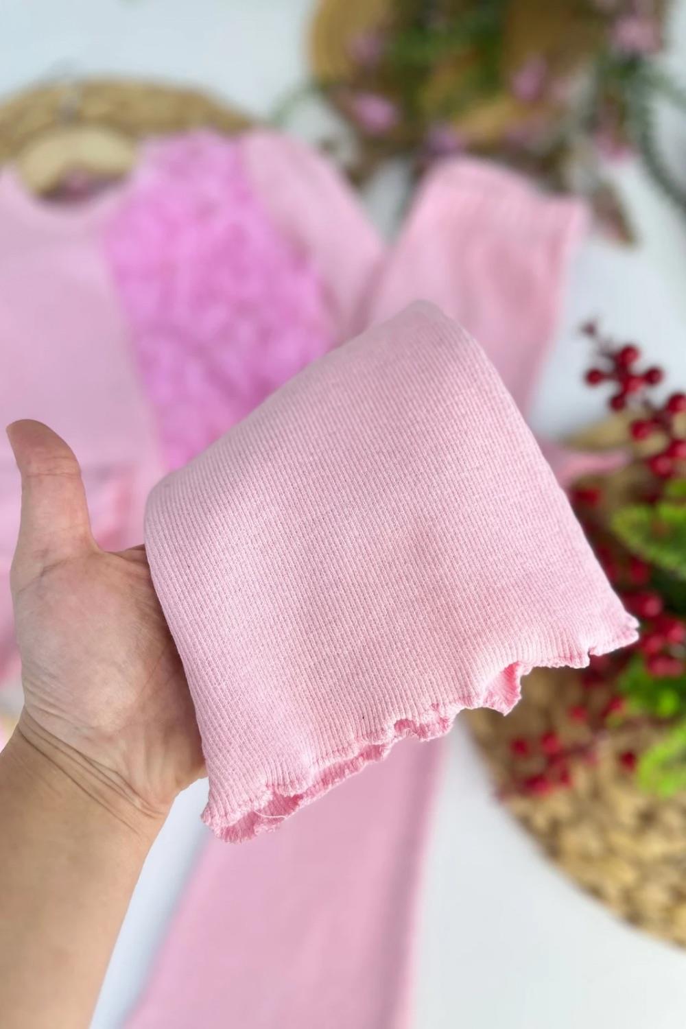 Kız Çocuk Güllü Kaşkorse Pembe Taytlı Takım