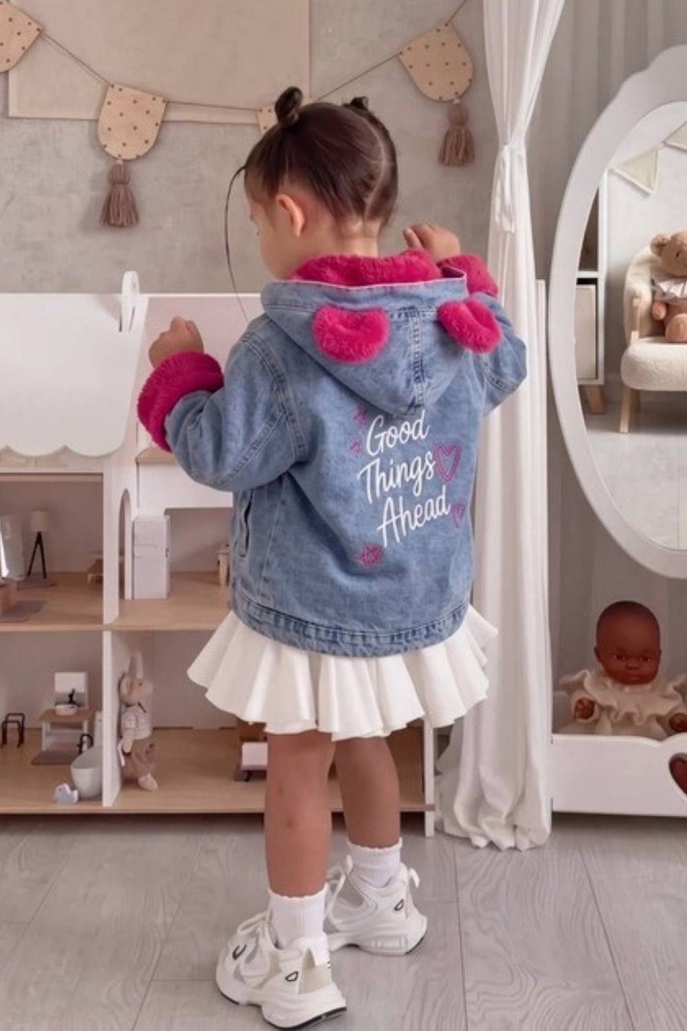 Kız Çocuk İçi Peluş Kot Mont Fuşya