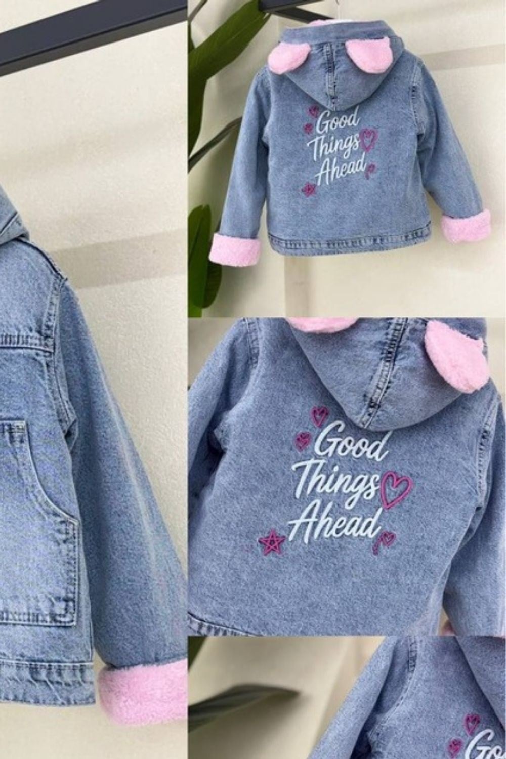 Kız Çocuk İçi Peluş Kot Mont Pembe