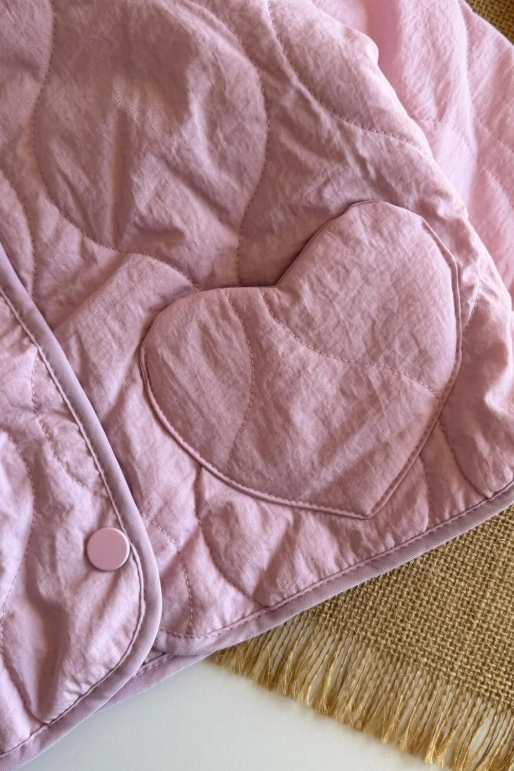 Kız Çocuk Kapitone Kalpli Pembe ceket