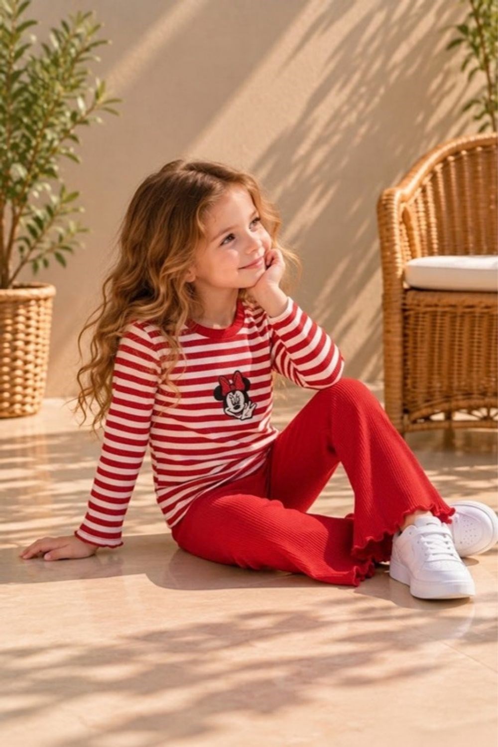 Kız Çocuk Kaşkorse Minnie Çizgili Kırmızı Takım