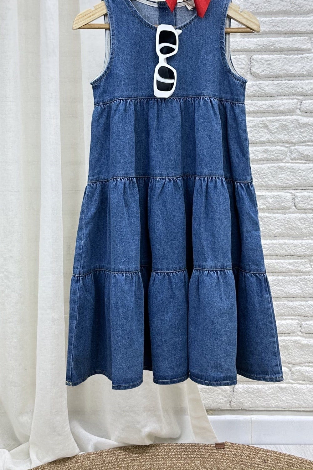 Kız Çocuk  Keten Özel Seri Volanlı Denim Elbise
