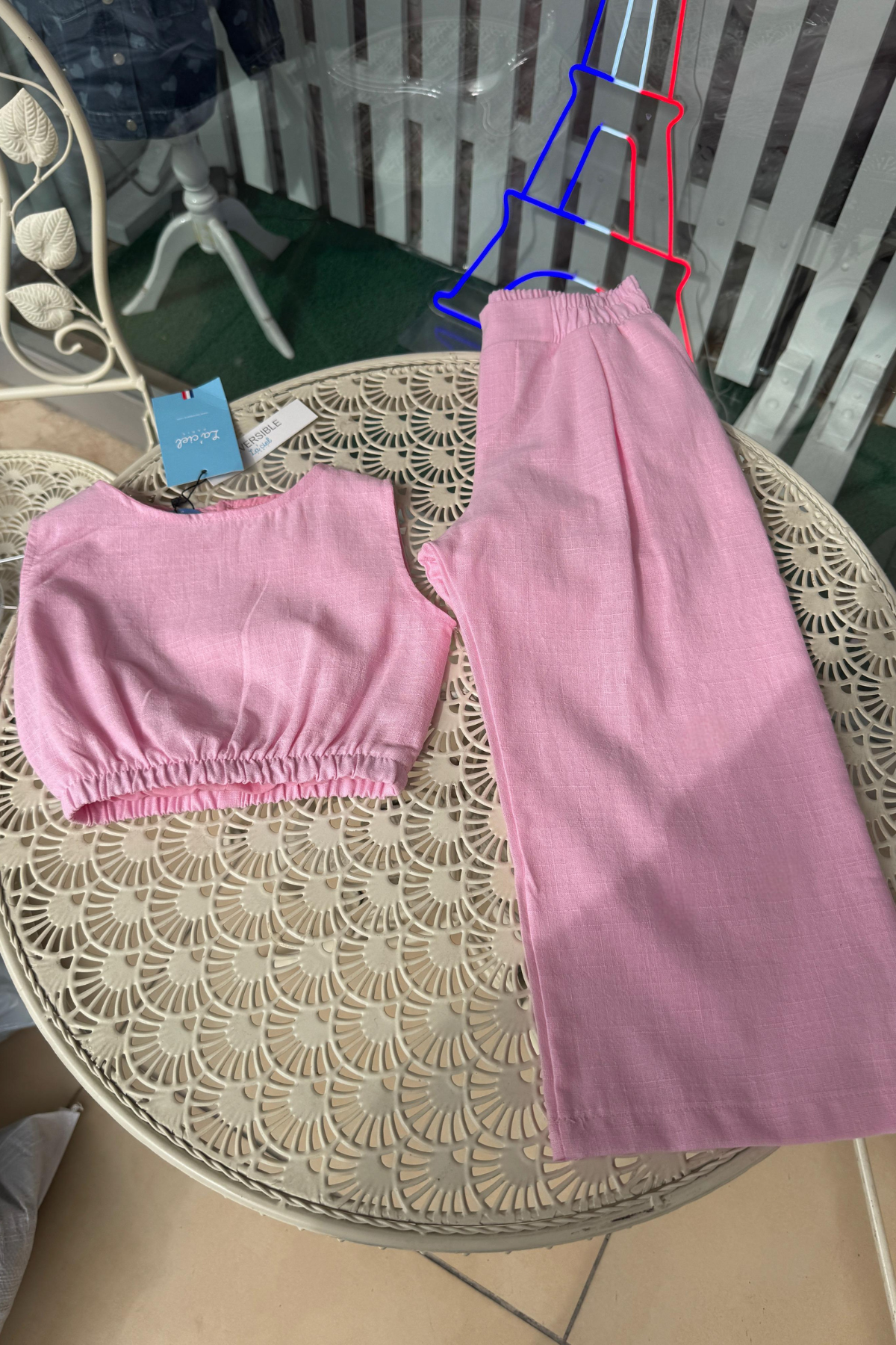 Kız Çocuk Keten Pembe İkili Takım 