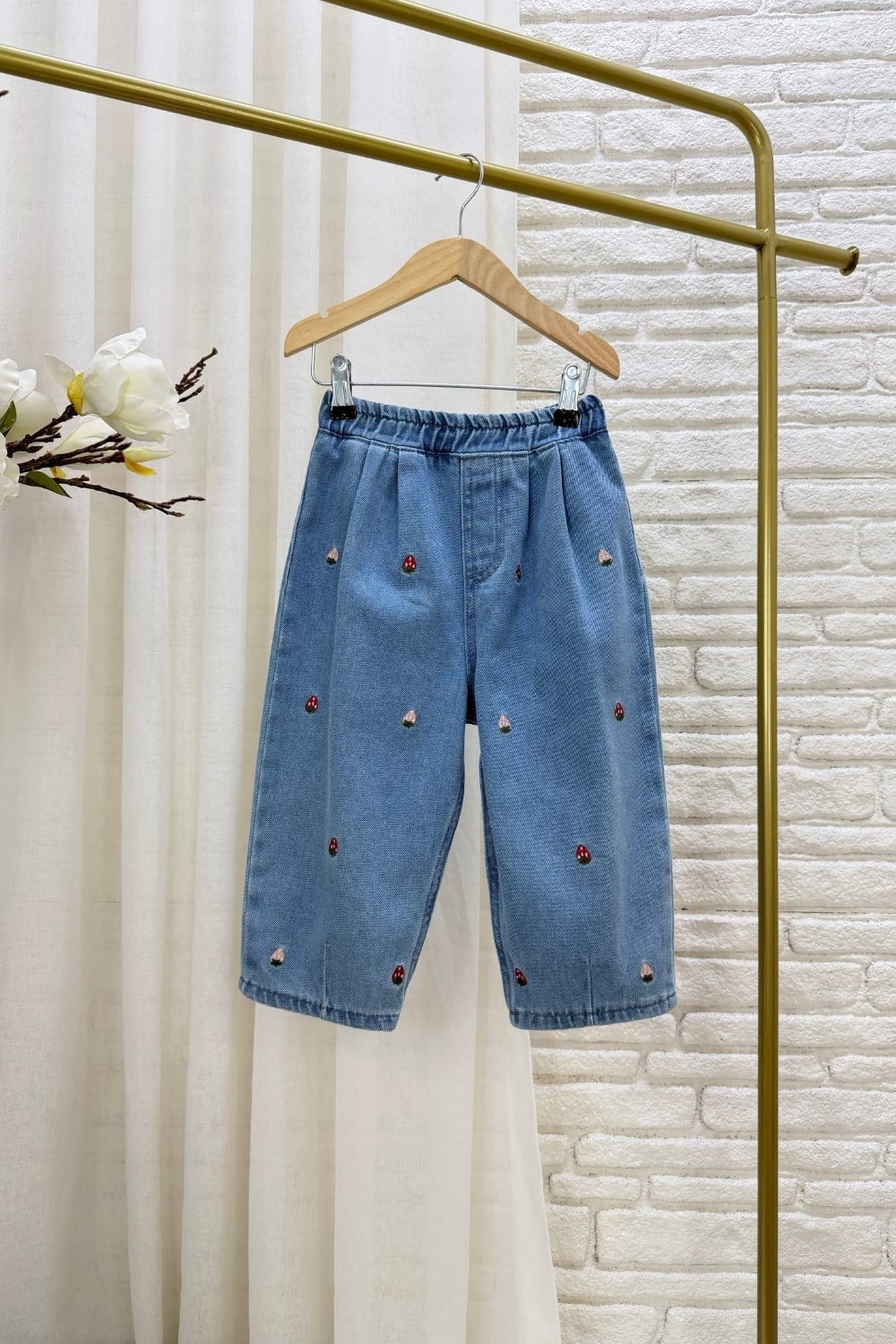 Kız Çocuk Laciel Çilek Nakışlı Baloon Jean Pantolon