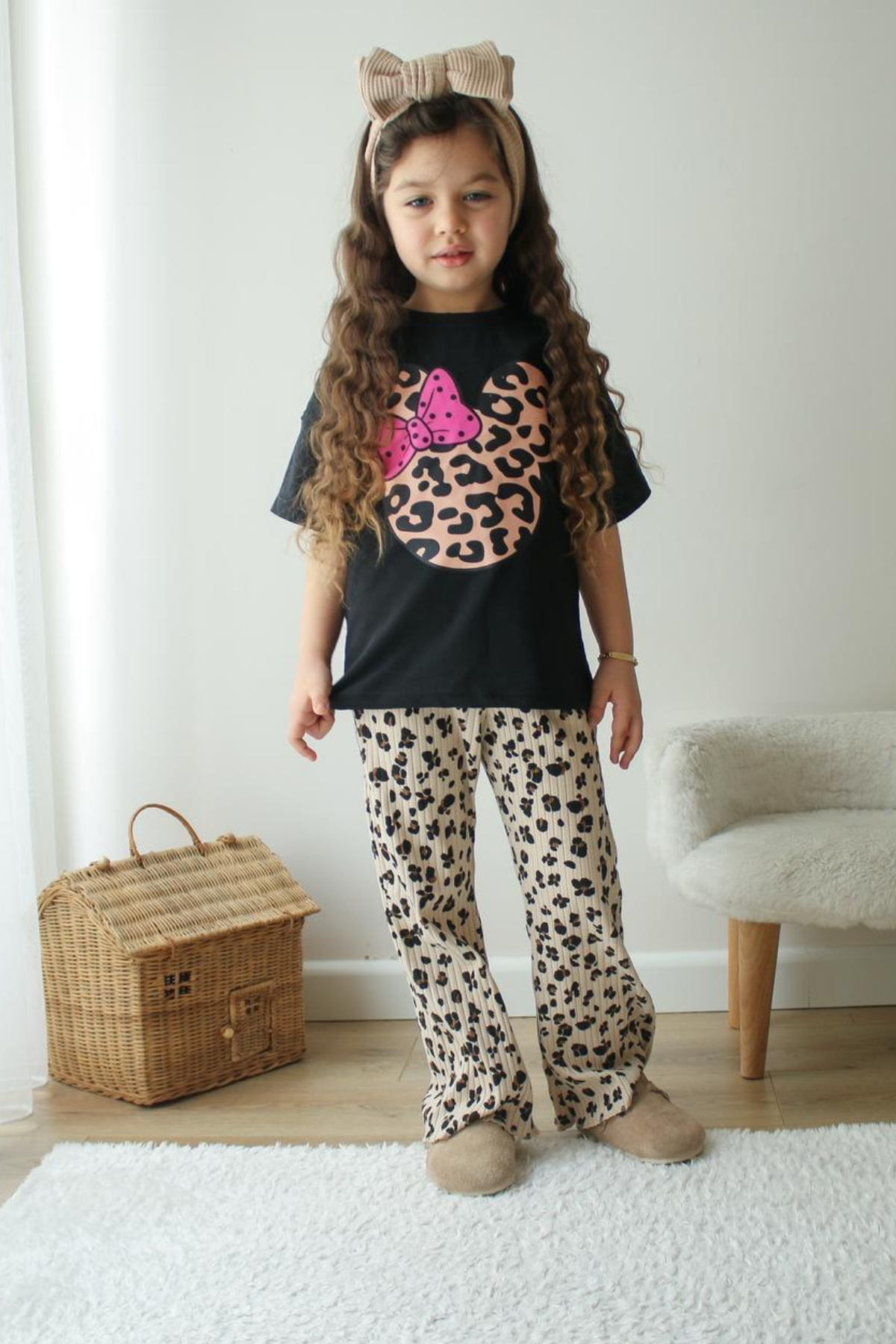 Kız Çocuk Leopar Minnie Taytlı Yaz  Takım 