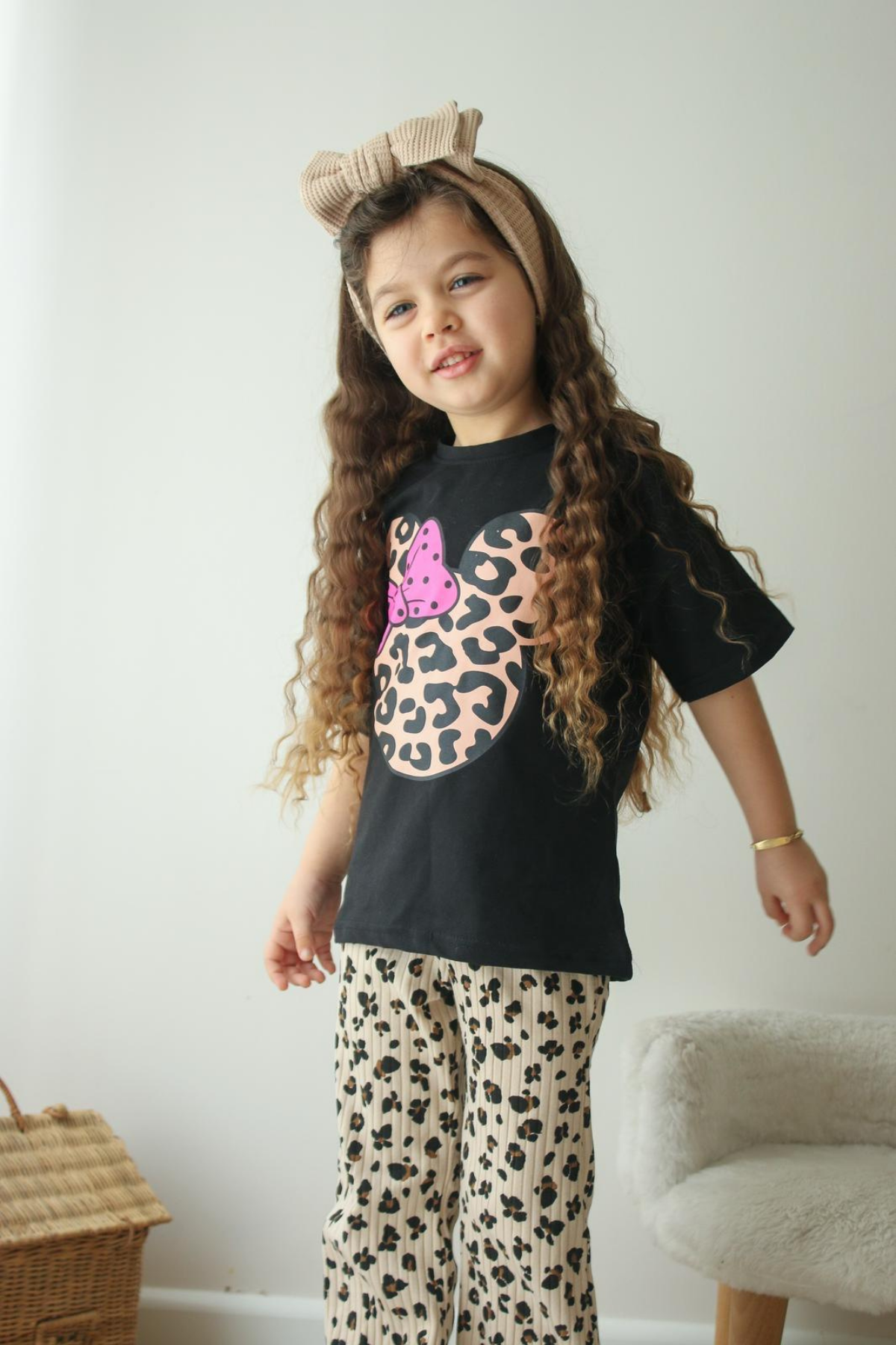 Kız Çocuk Leopar Minnie Taytlı Yaz  Takım 