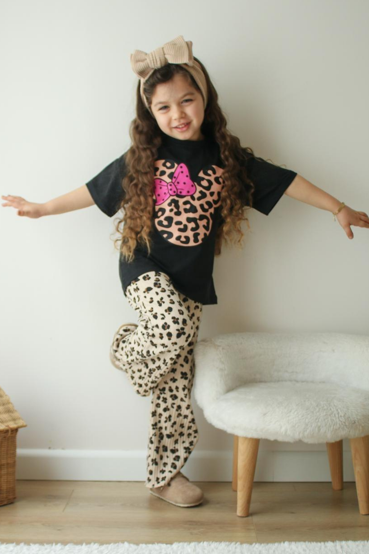 Kız Çocuk Leopar Minnie Taytlı Yaz  Takım 