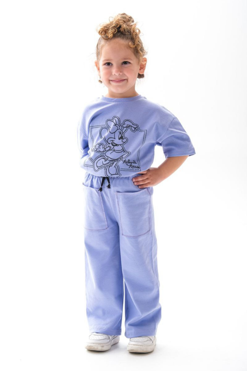 Kız Çocuk 1-12 Yaş Minnie Lila Tshirt Yaz Takım