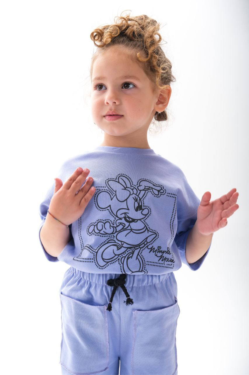 Kız Çocuk 1-12 Yaş Minnie Lila Tshirt Yaz Takım