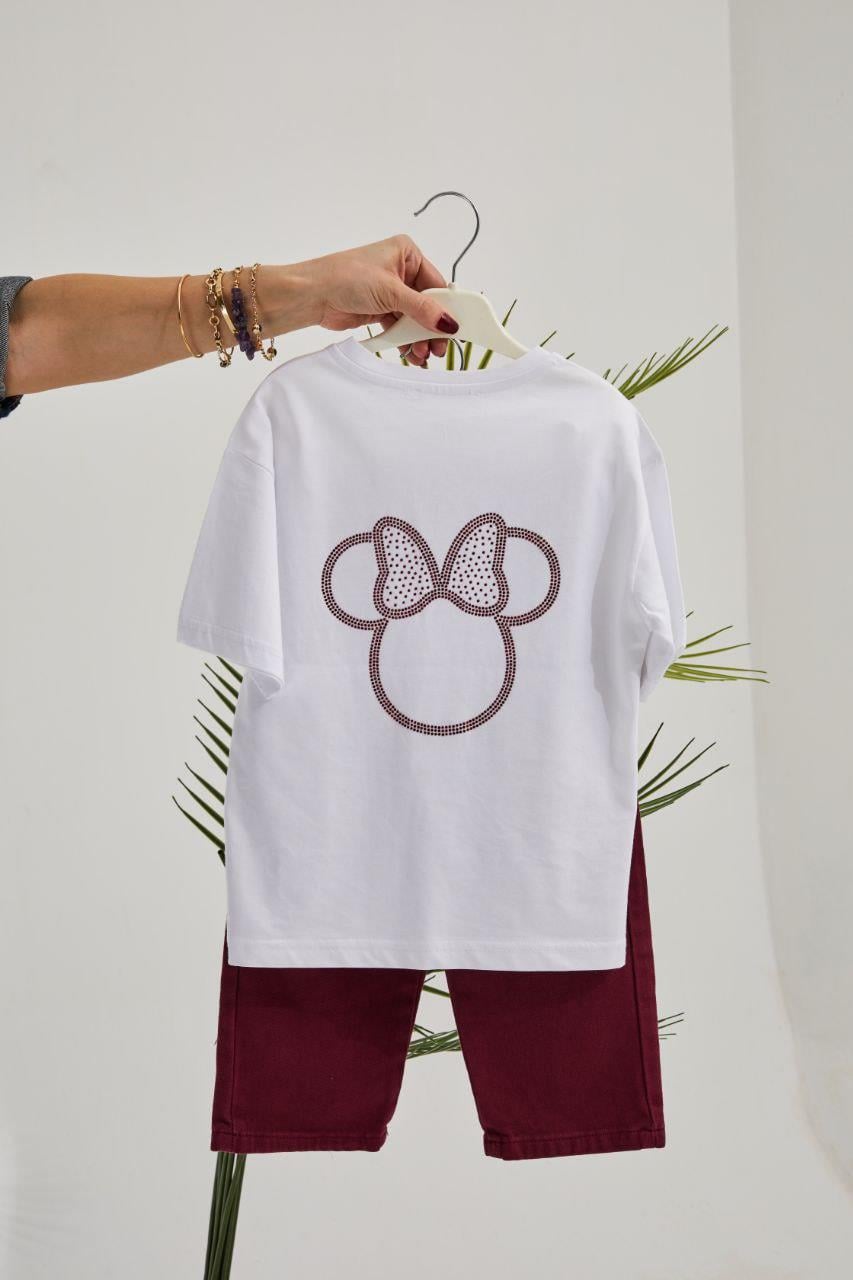 Kız Çocuk Minnie Taş İşleme Tshirt