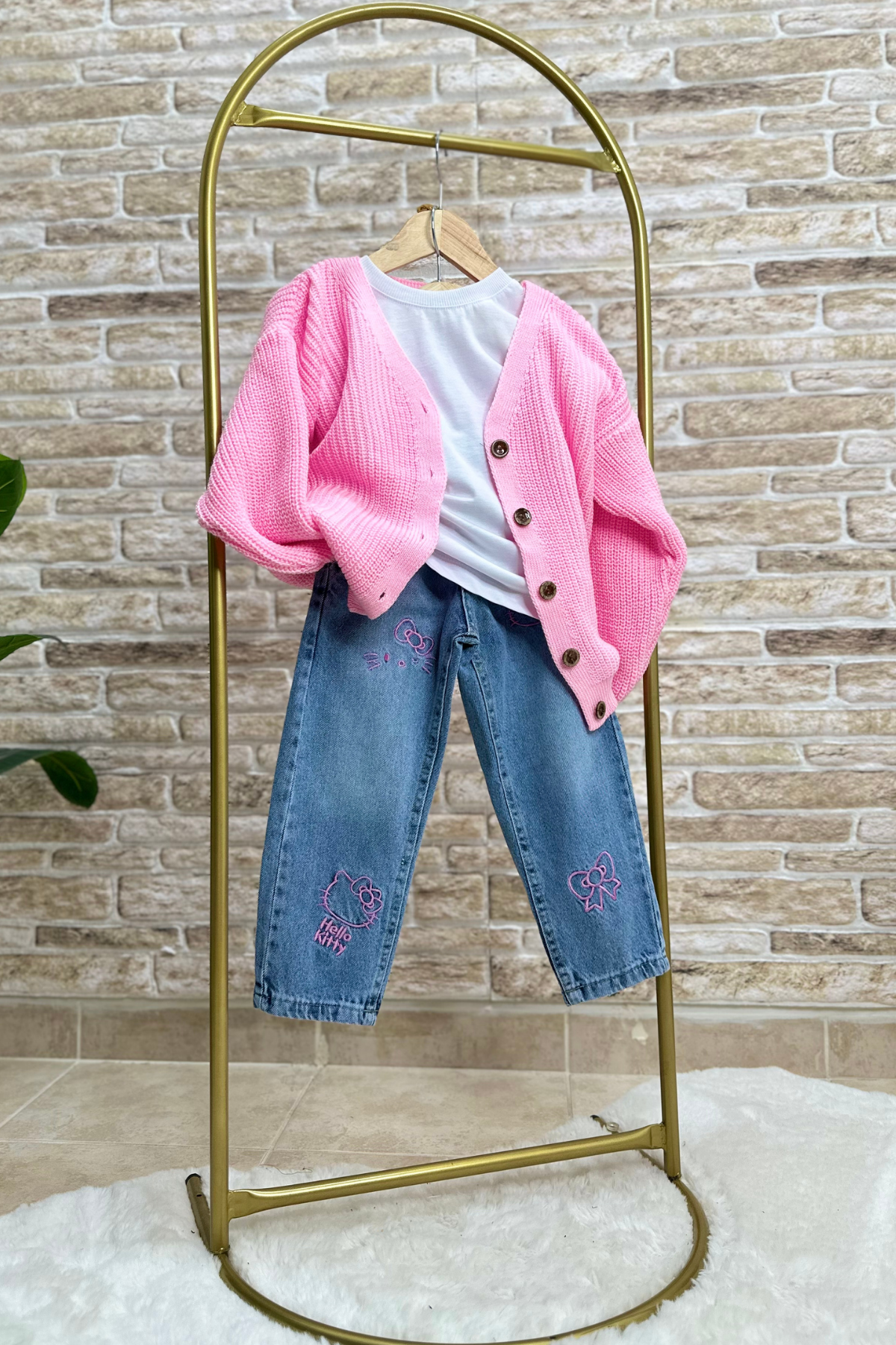 Kız Çocuk Nakışlı Hello Kity Jean Pantolon