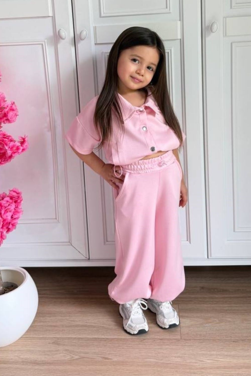 Kız Çocuk Oys. Kumaş Pembe İkili Takım