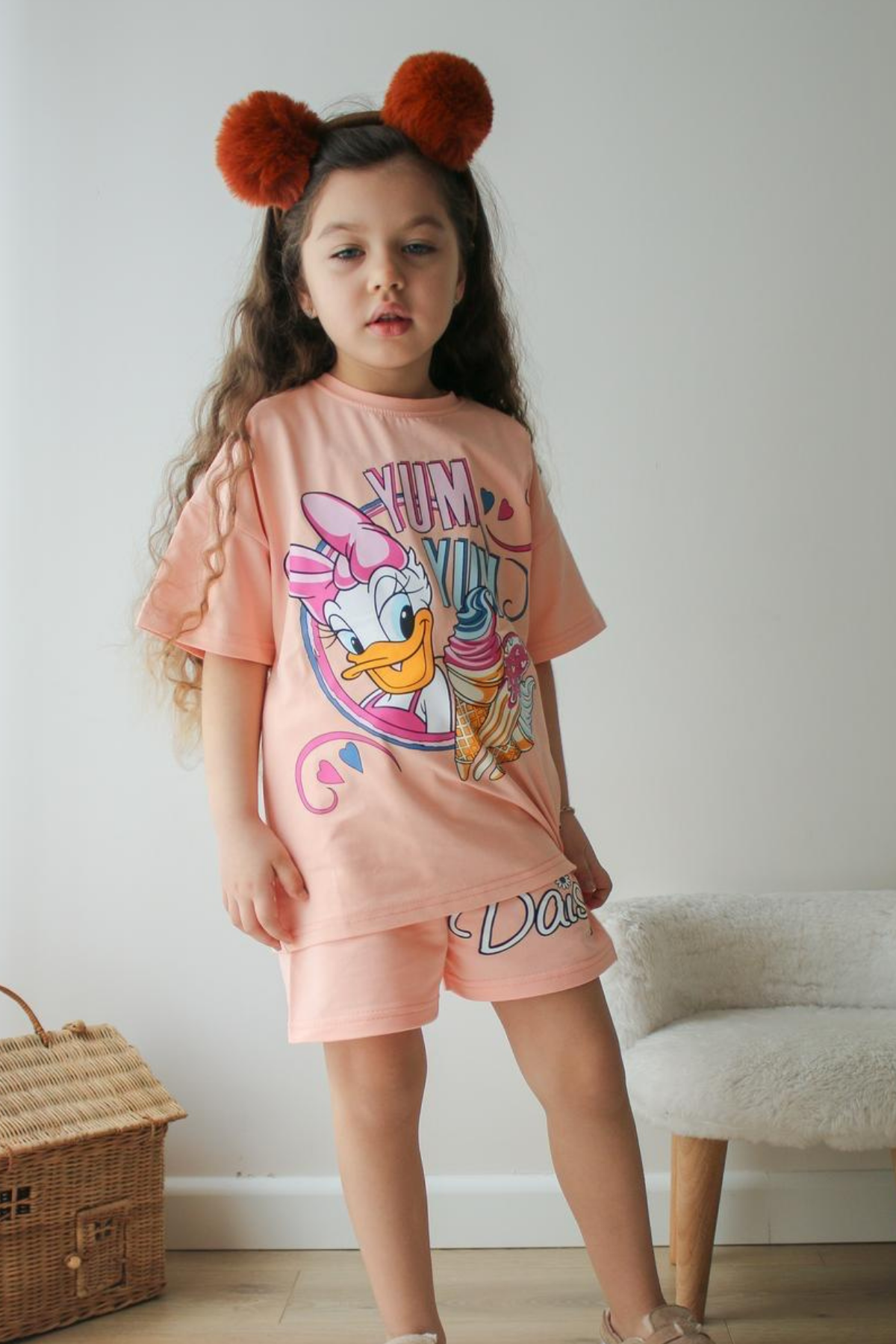 Kız Çocuk Pembe Daisy Şortlu Takım 