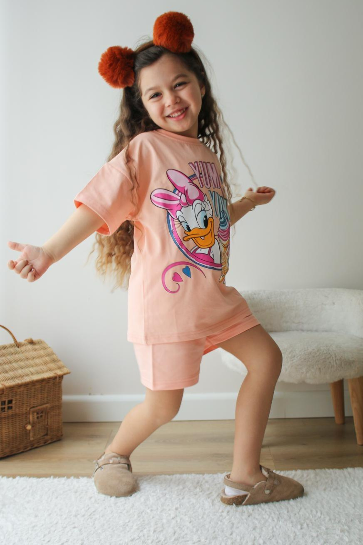 Kız Çocuk Pembe Daisy Şortlu Takım 