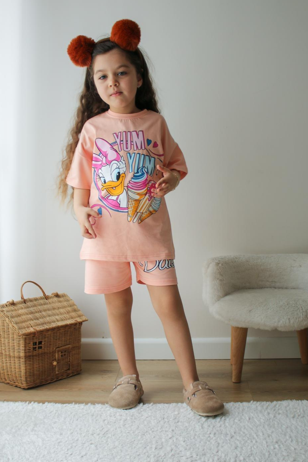 Kız Çocuk Pembe Daisy Şortlu Takım 